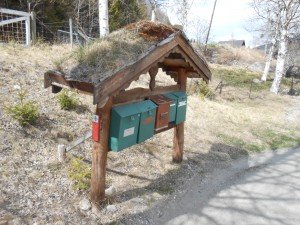 Typisch brievenbussenhuisje met grasdak